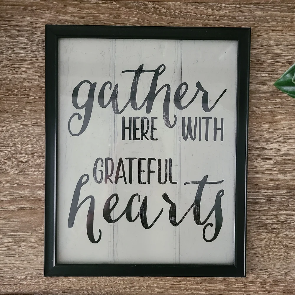 Gather here with grateful hearts home decor, wall art, farmhouse decor
